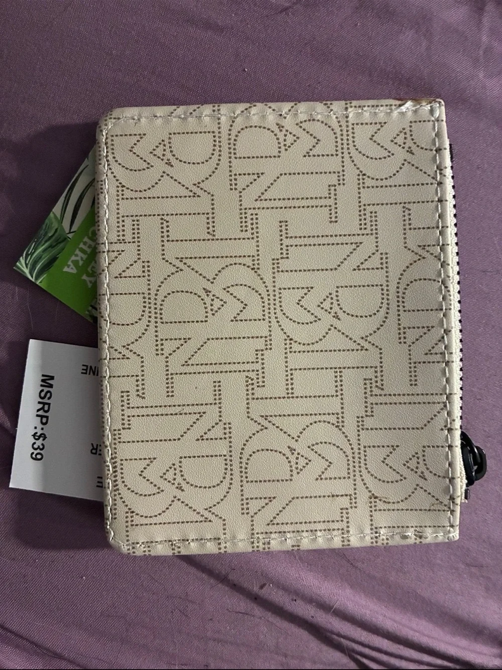 Badgley Mischka Beige Monogram Card Holder with Black Logo - Picture 5 of 5